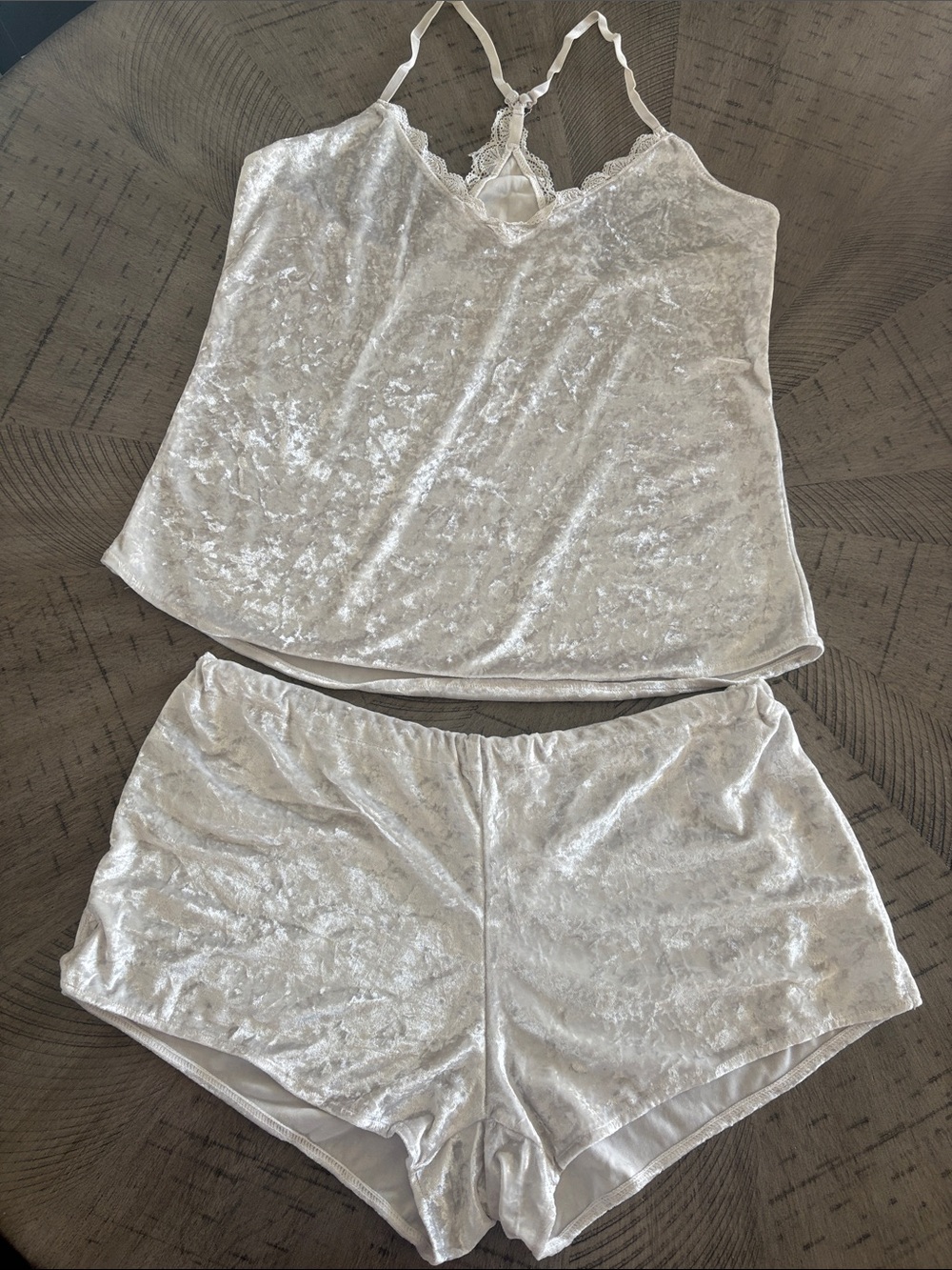 Jessica Simpson Shimmery Light Silver Velvet Cami & Shorts Set